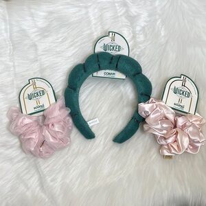 New Scunci Wicked Green Headband Pink Scrunchies Ponytail Holder Set